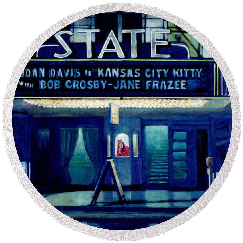 Old Theaters Round Beach Towel featuring the painting State Theater by Blue Sky