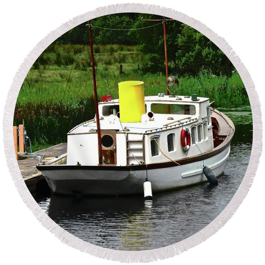 Boat Round Beach Towel featuring the photograph Steam boat by Stephanie Moore