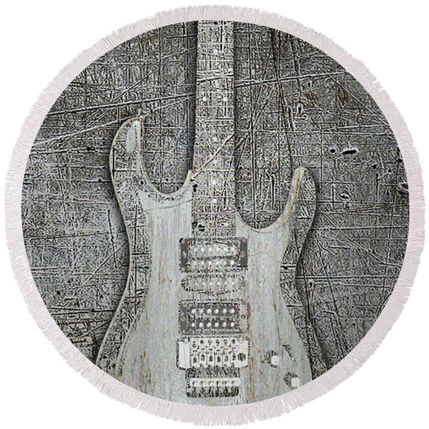 Guitar Round Beach Towel featuring the painting Steel Guitar Electric Metal Metallic Horizontal 3 by Tony Rubino