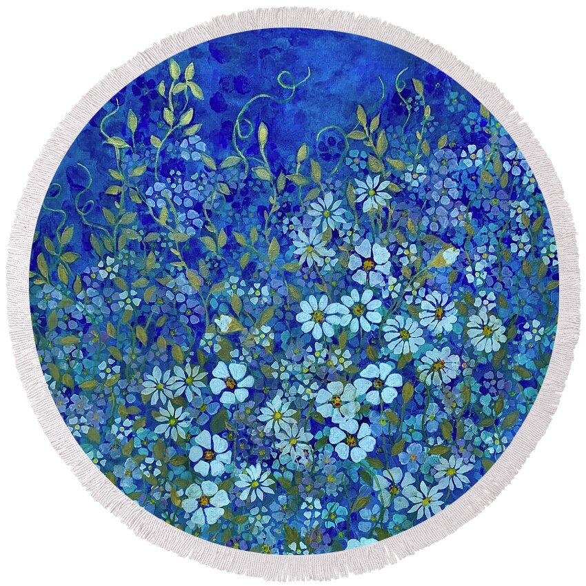 Stencil Round Beach Towel featuring the painting Stencil Me Blue by Barbara Landry