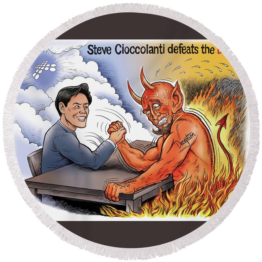  Round Beach Towel featuring the drawing Steve Cioccolanti Defeats the Devil by Ben Garrison
