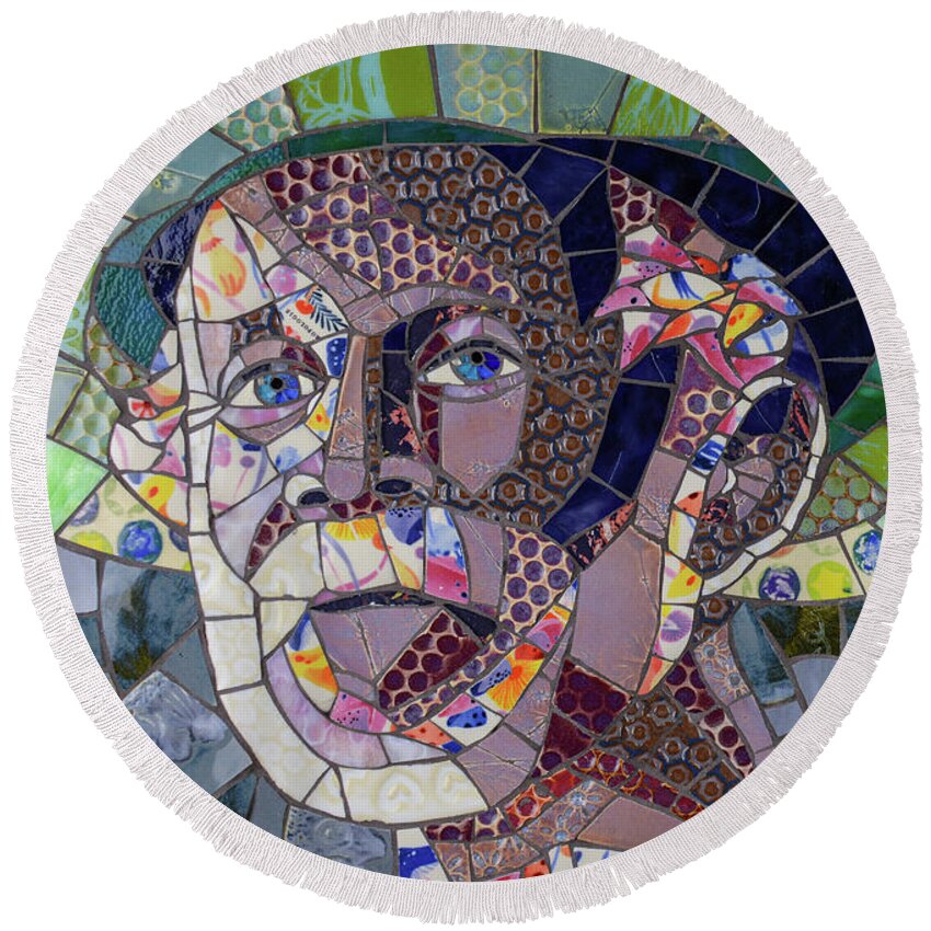 Portrait Round Beach Towel featuring the glass art Sticky Steve by Cherie Bosela