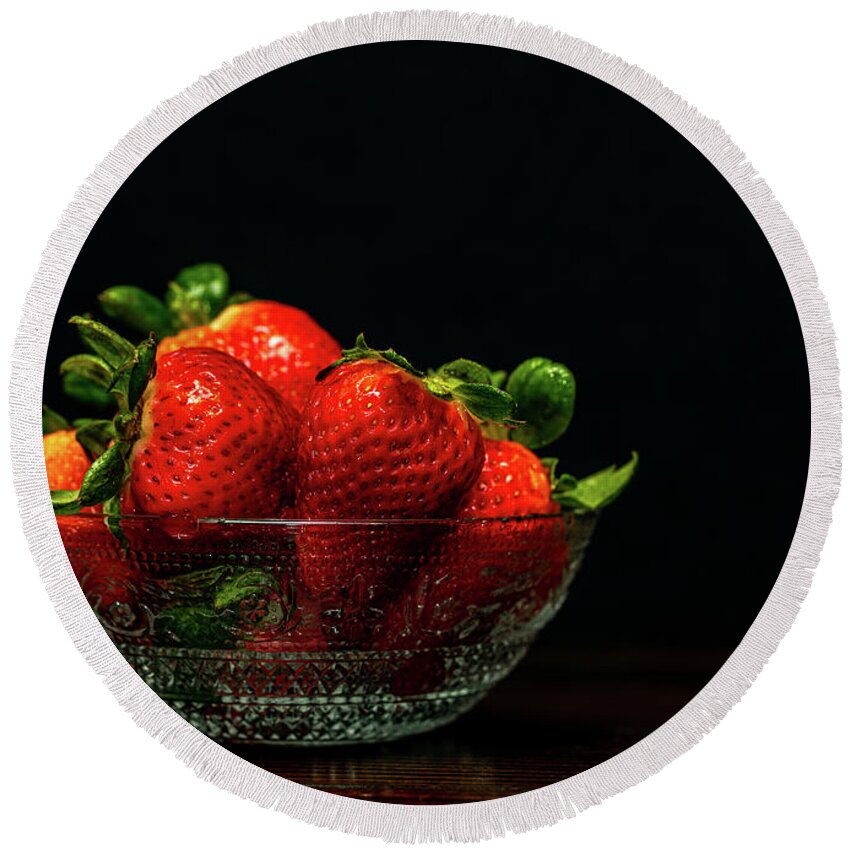 Food Round Beach Towel featuring the photograph Still Life - Strawberries by Amelia Pearn