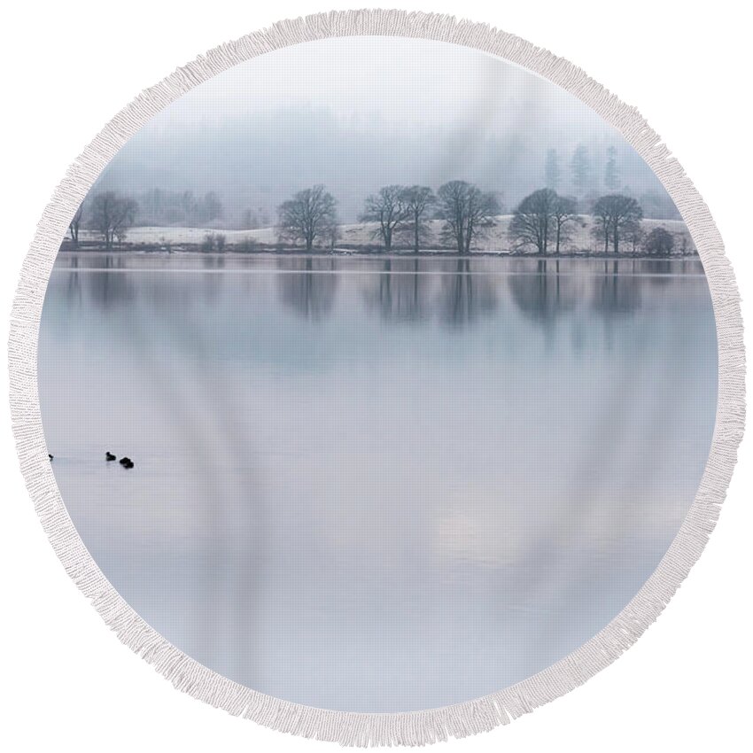 Lake District Round Beach Towel featuring the photograph Still Water Lake, Cumbria by Perry Rodriguez