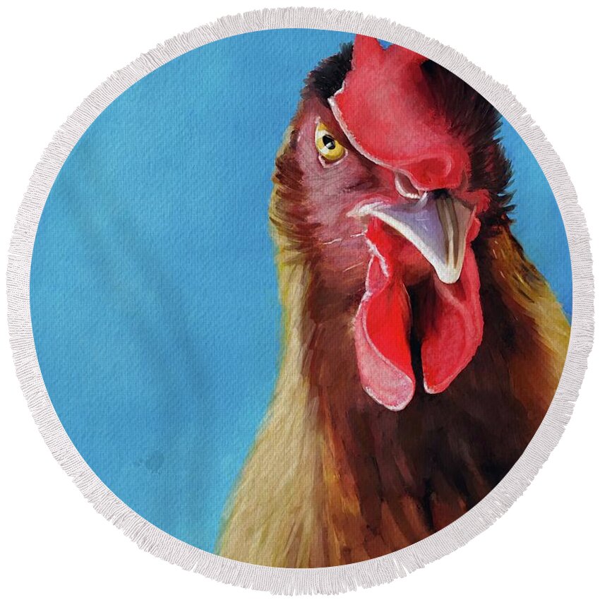 Rooster Round Beach Towel featuring the painting Stink Eye by Tammy Lee Bradley