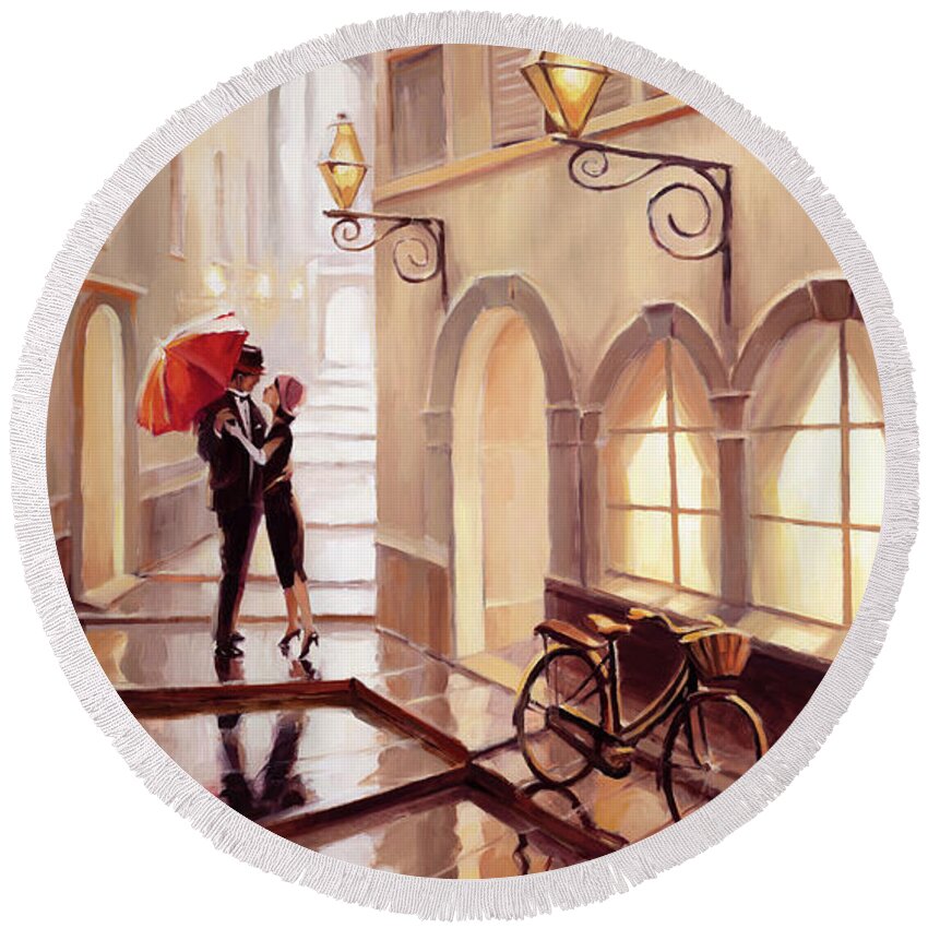 Love Round Beach Towel featuring the painting Stolen Kiss 2 by Steve Henderson