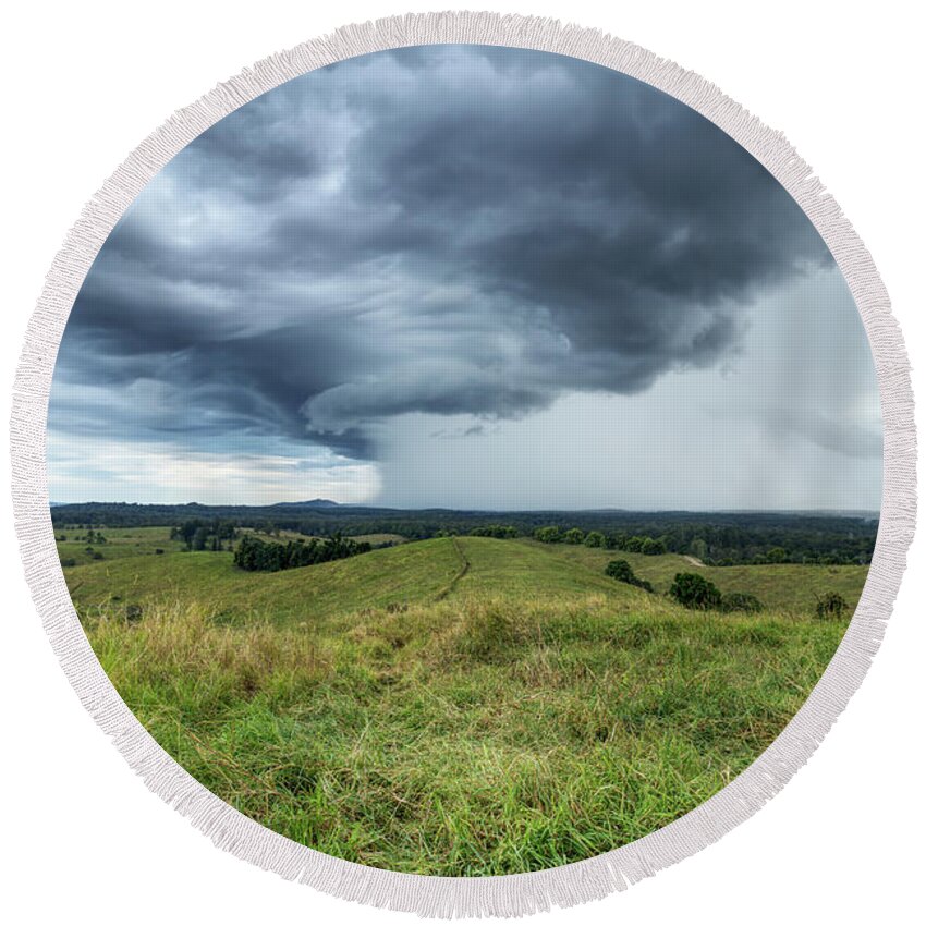Storm Round Beach Towel featuring the photograph Storm cell by Nicolas Lombard