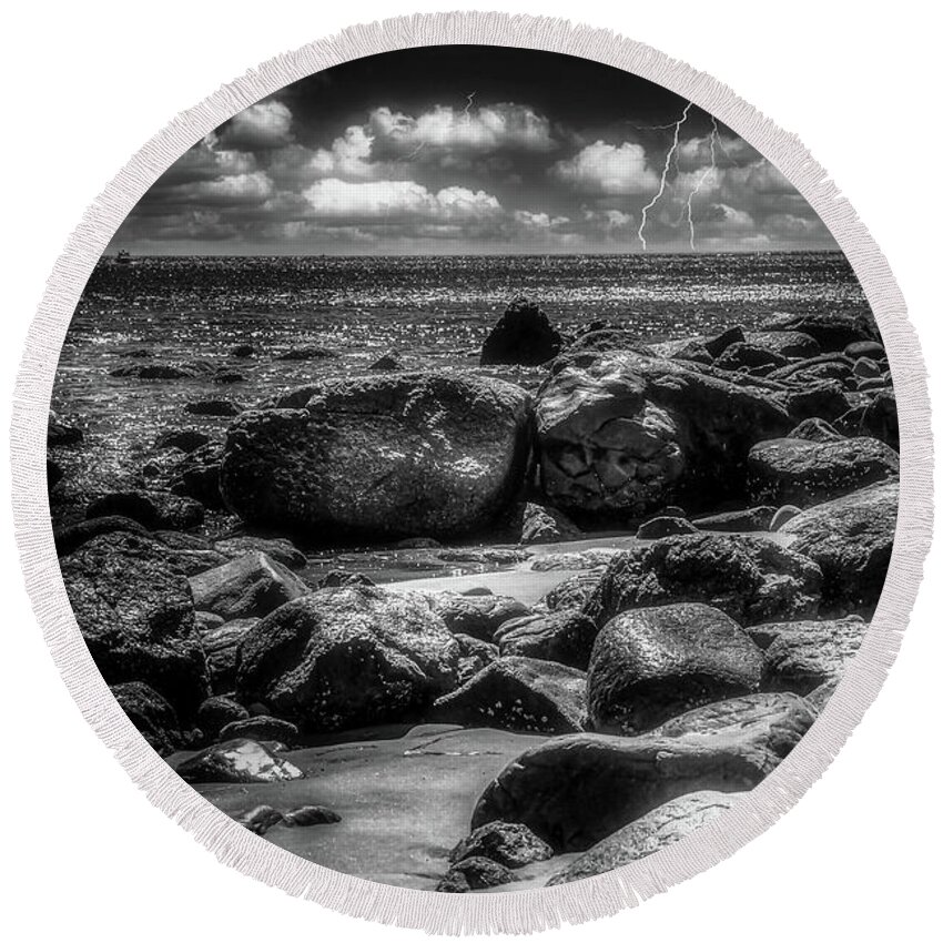 Ocean Round Beach Towel featuring the photograph Storm is Comin by Barry Weiss