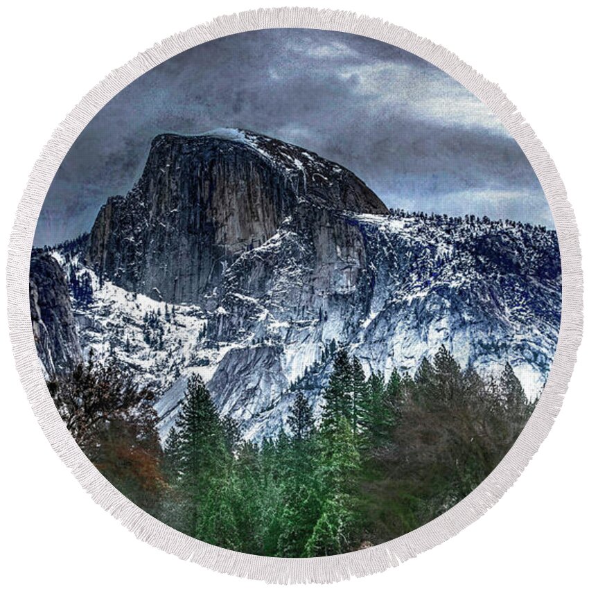 Yosemite Round Beach Towel featuring the photograph Storm Over Half Dome by Wayne King