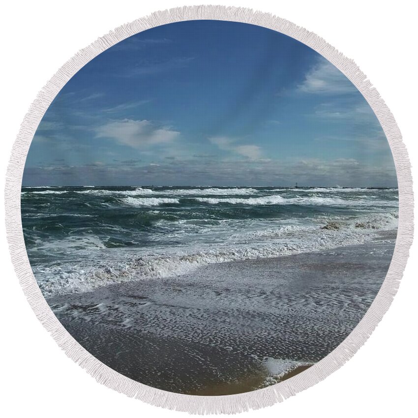 Salisbury Beach Round Beach Towel featuring the photograph Stormy Days by Eunice Miller