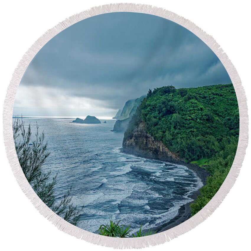 Beauty Of Hawaii Round Beach Towel featuring the photograph Stormy Morning Over the Sacred Valleys by Heidi Fickinger