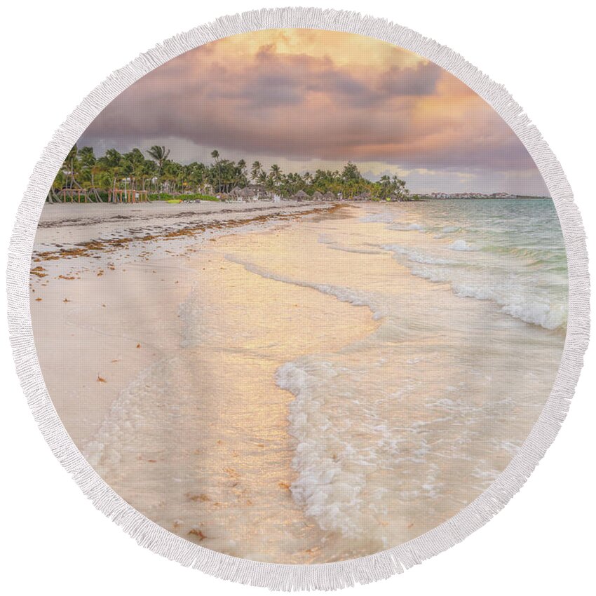 Dominican Republic Round Beach Towel featuring the photograph Stormy Playa Sunrise by Darren White