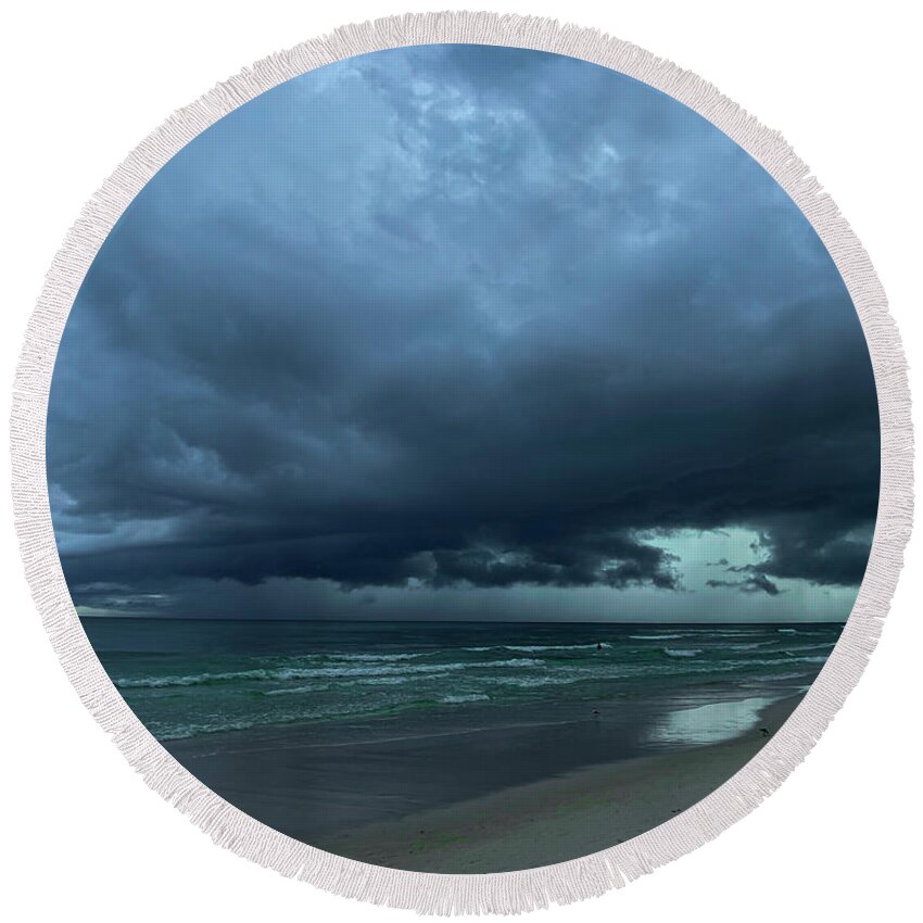 Storm Round Beach Towel featuring the photograph Stormy seas by Jamie Tyler
