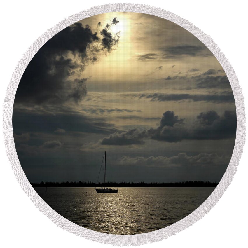 Sunset Round Beach Towel featuring the photograph Stormy Sunset by Sue M Swank
