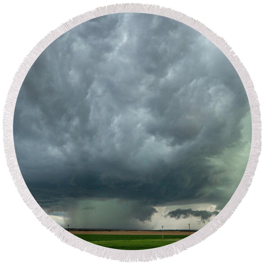 Storm Round Beach Towel featuring the photograph Stormy Supercell by Wesley Aston