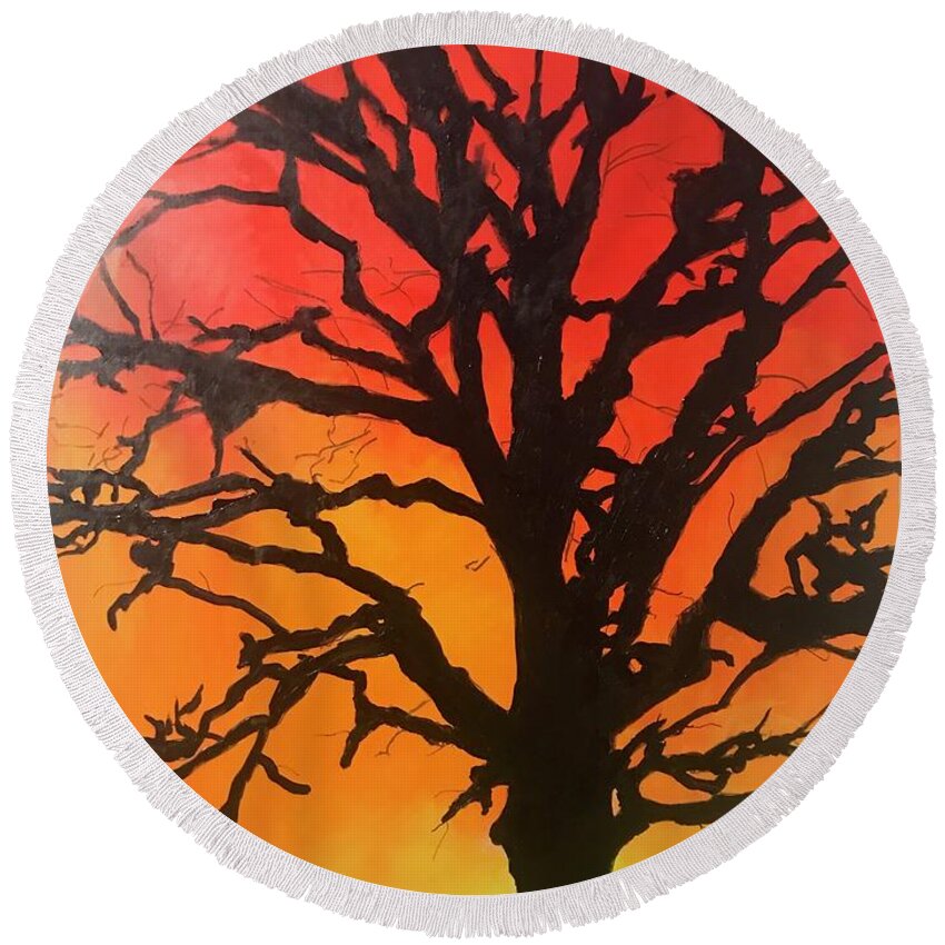  Round Beach Towel featuring the mixed media Strange Fruit by Angie ONeal