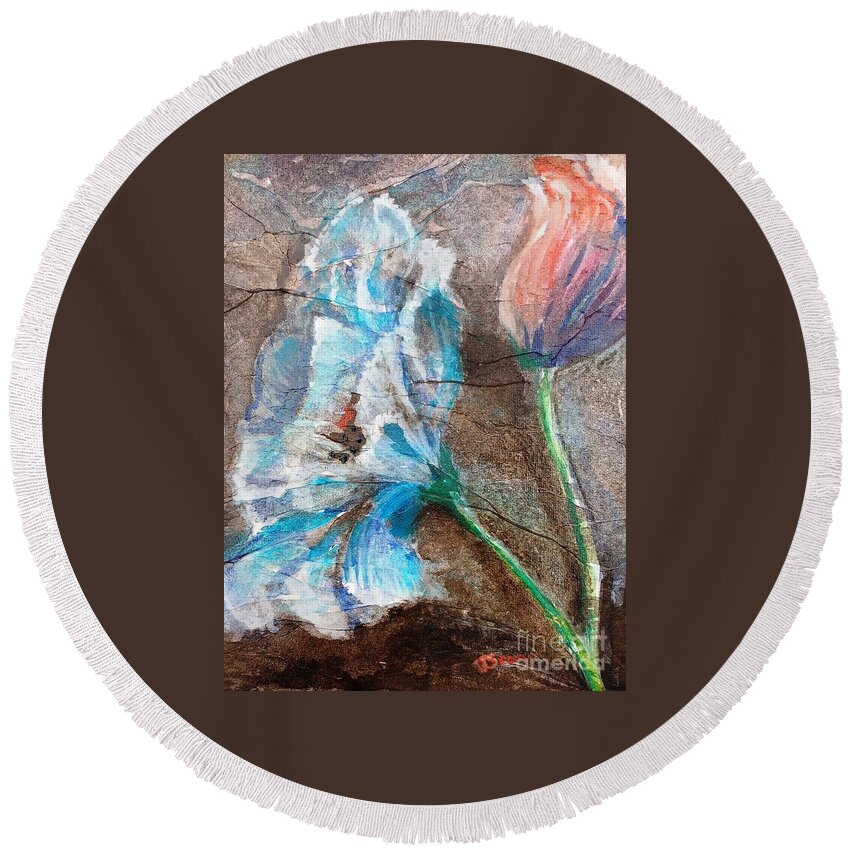 Flowers Round Beach Towel featuring the painting Strange by Tatiana Sragar