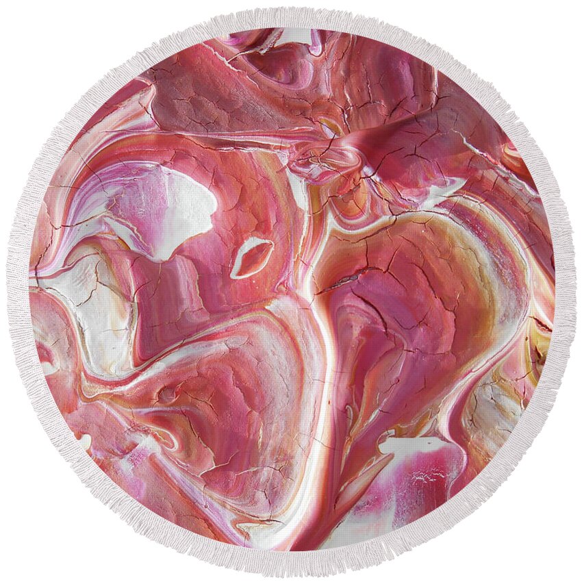 Ice Cream Round Beach Towel featuring the painting Strawberry Peach Vanilla Contemporary Abstract Art VI by Irina Sztukowski