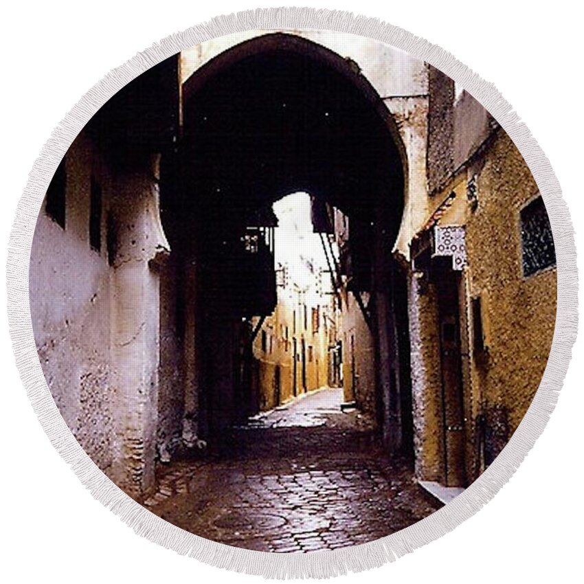 Street Round Beach Towel featuring the photograph Street in Fez by Stephanie Moore
