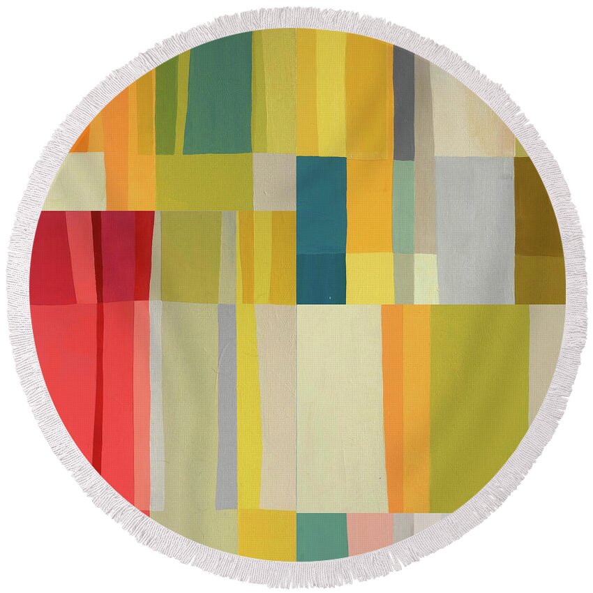 Abstract Art Round Beach Towel featuring the painting Stripe Composite #7 by Jane Davies