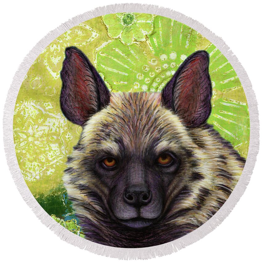 Hyena Round Beach Towel featuring the painting Striped Hyena Abstract by Amy E Fraser