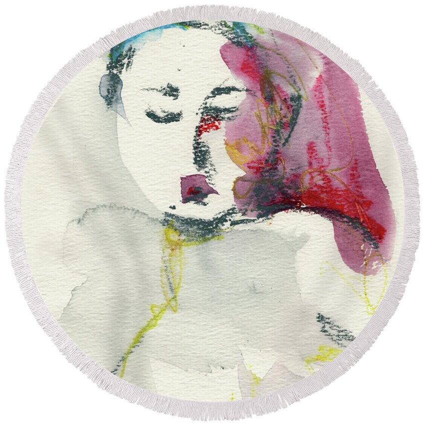 Watercolour Nude Round Beach Towel featuring the painting Studio Nude I by Roxanne Dyer
