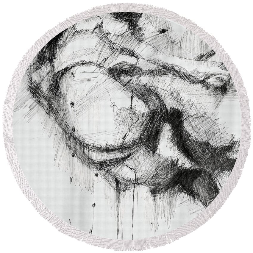 #impaired Round Beach Towel featuring the drawing Study of a Woman 25 by Veronica Huacuja