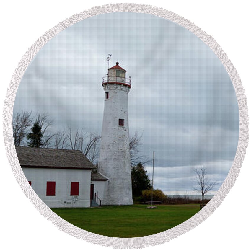 Lighthouse Round Beach Towel featuring the photograph Sturgeon Point Ligthouse, Lake Huron #2 by Rich S