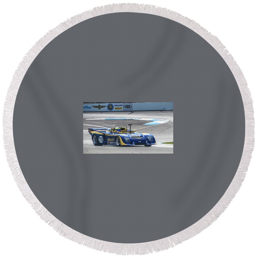 Stutz Round Beach Towel featuring the photograph Stutz at Indy by Josh Williams