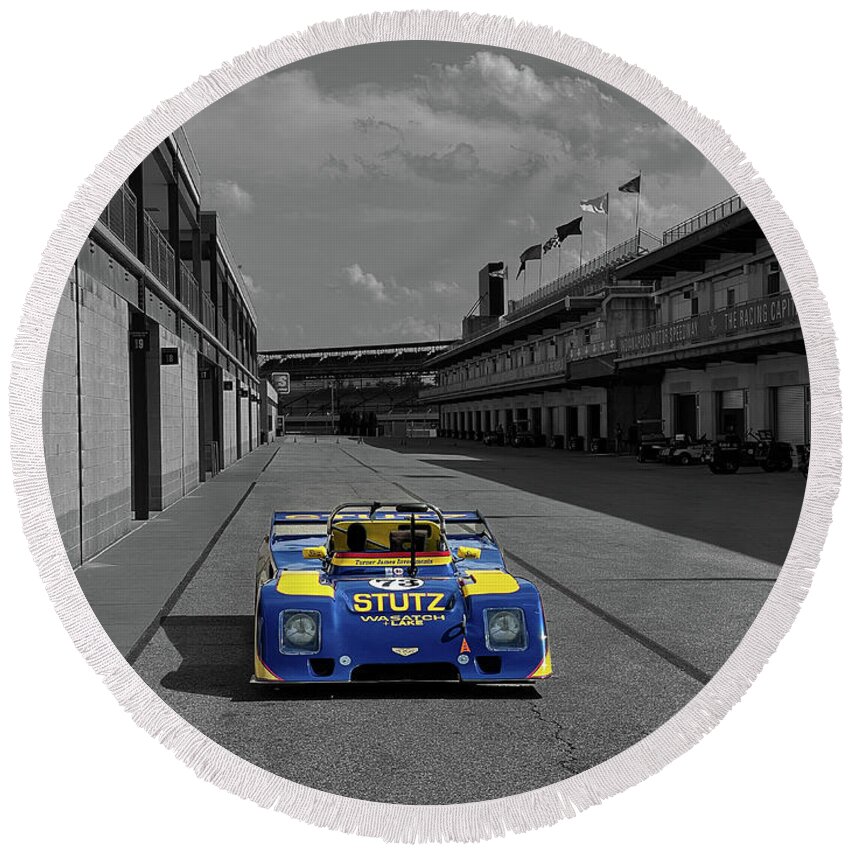  Round Beach Towel featuring the photograph Stutz Racing by Josh Williams