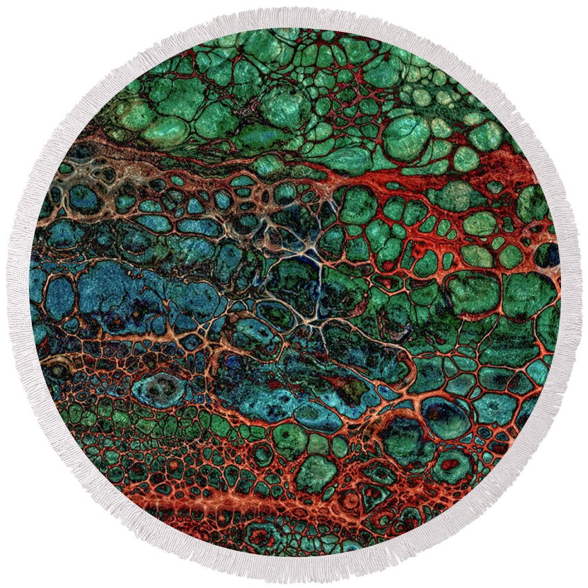 Abstract Round Beach Towel featuring the digital art Subterranean by Sandra Selle Rodriguez
