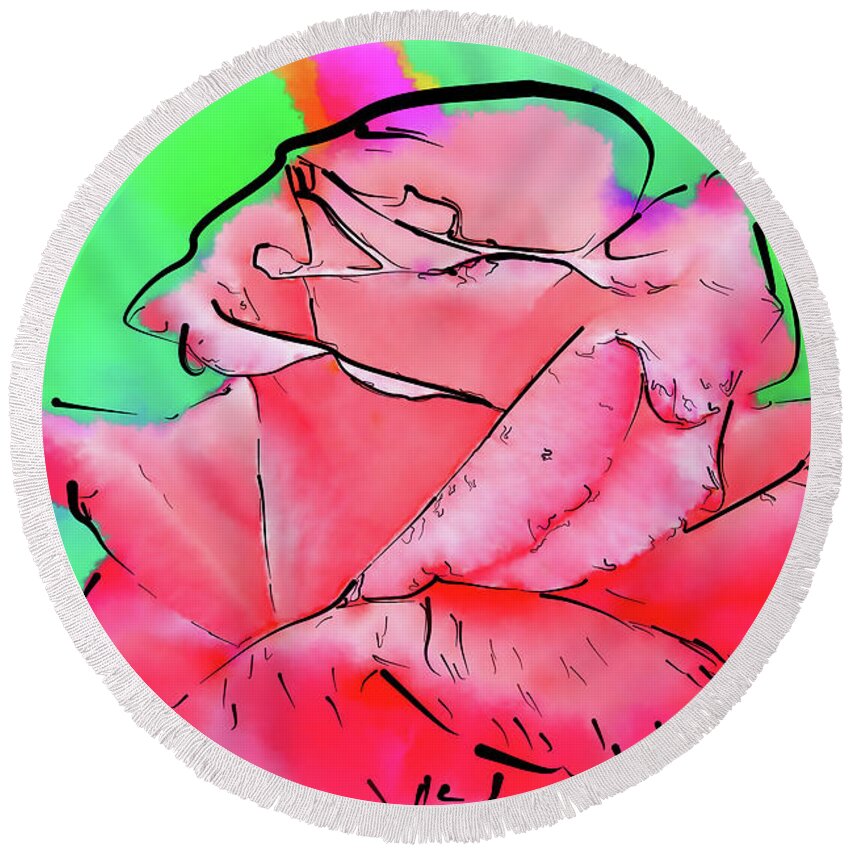 Rose Round Beach Towel featuring the digital art Subtle Red Rose In Abstract Watercolor by Kirt Tisdale