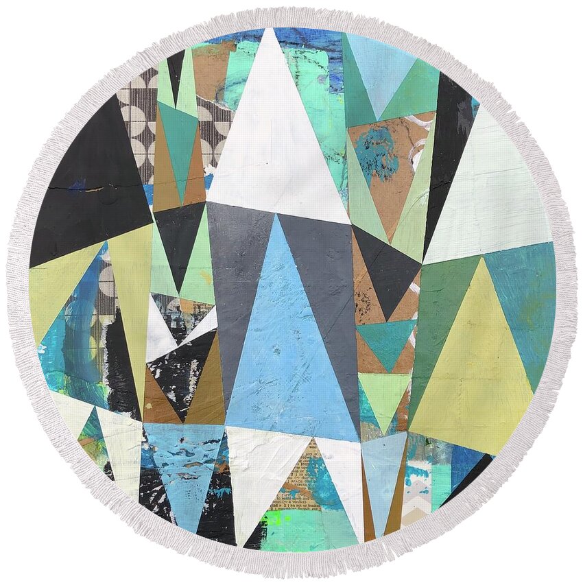 Abstract Round Beach Towel featuring the painting Sugarloaf by Cyndie Katz