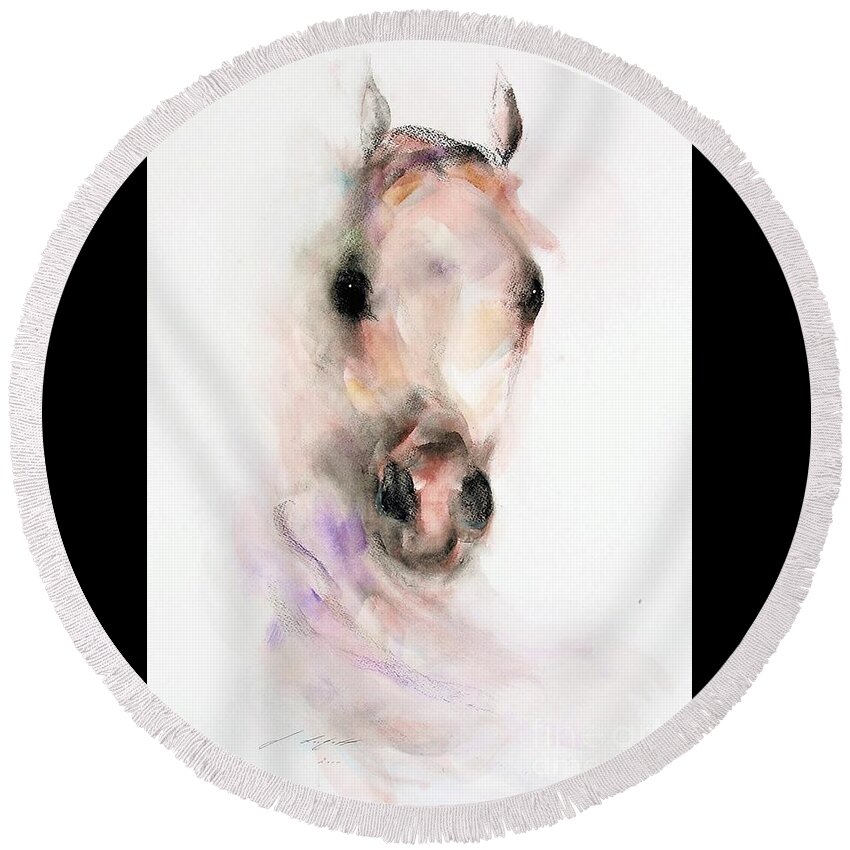 Horse Round Beach Towel featuring the painting Sultan by Janette Lockett