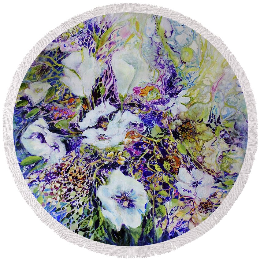 Floral Round Beach Towel featuring the painting Summer Abundance by Jo Smoley