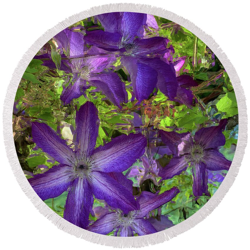 Clematis Round Beach Towel featuring the photograph Summer Clematis by Jeanette French