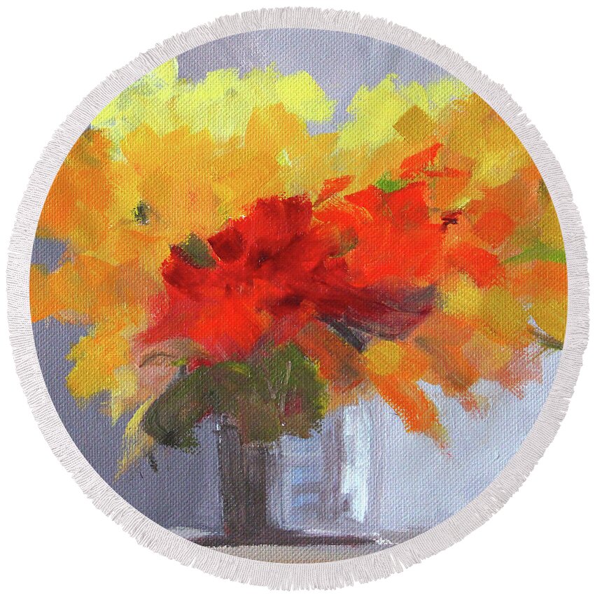 Summer Flowers Round Beach Towel featuring the painting Summer Color by Nancy Merkle