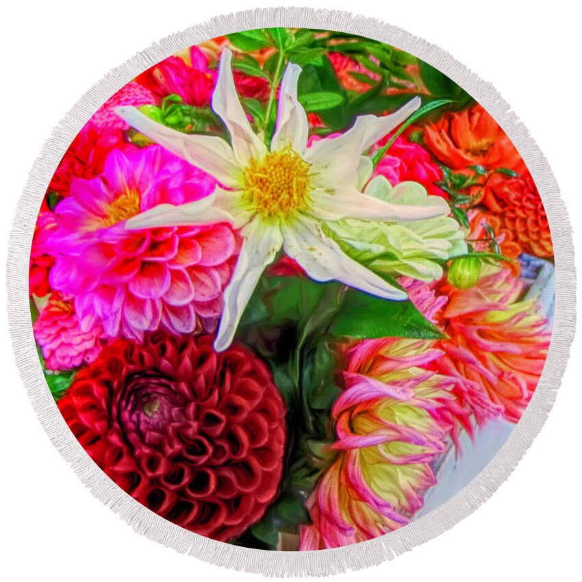 Flowers Round Beach Towel featuring the digital art Summer Garden Bouquet by Susan Hope Finley