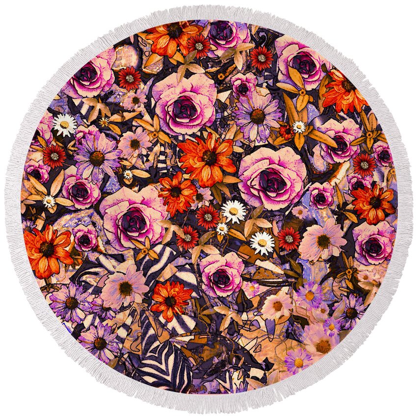 Flowers Round Beach Towel featuring the mixed media Summer Garden Treasures by Natalie Holland