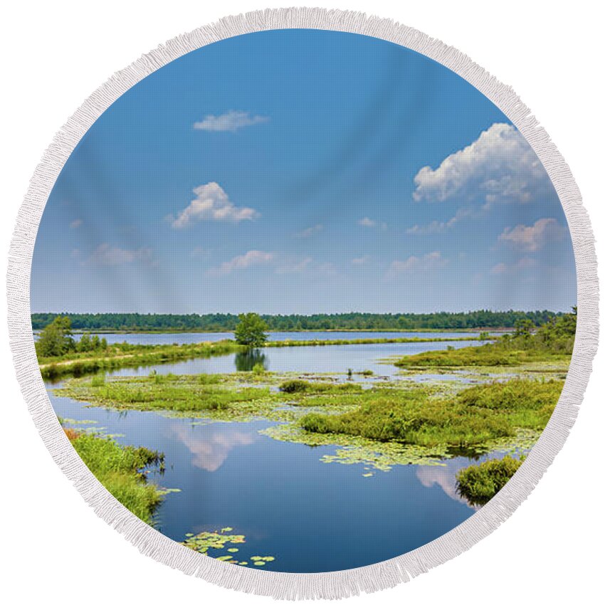 Grass Round Beach Towel featuring the photograph Summer Landscape at Whites Bog by Louis Dallara