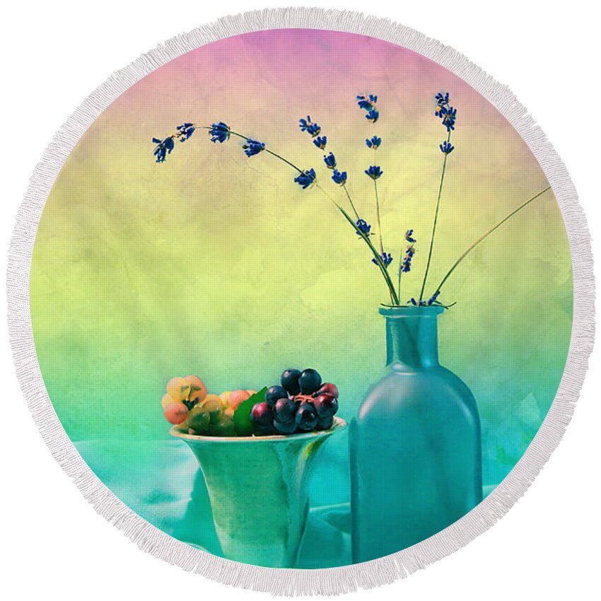 Photo Painting Round Beach Towel featuring the photograph Summer Leftovers by Rene Crystal