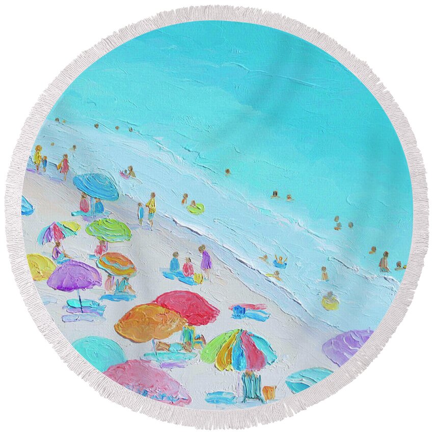 Beach Round Beach Towel featuring the painting Summer Love, beach scene by Jan Matson