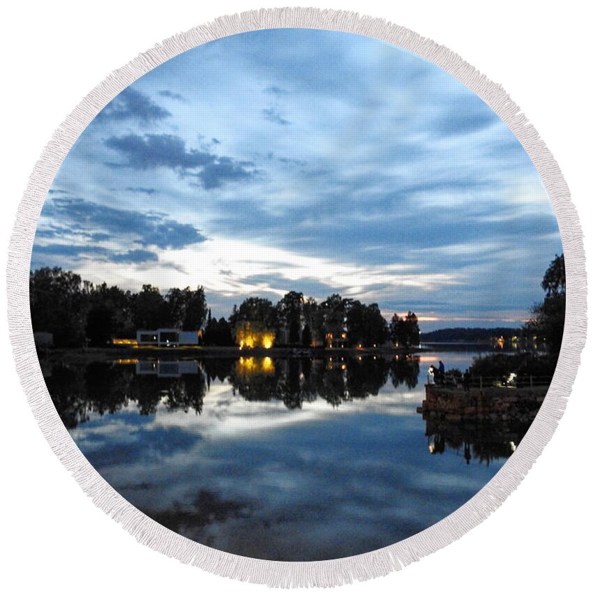 Finland Round Beach Towel featuring the photograph Summer Midnight by Gareth Parkes