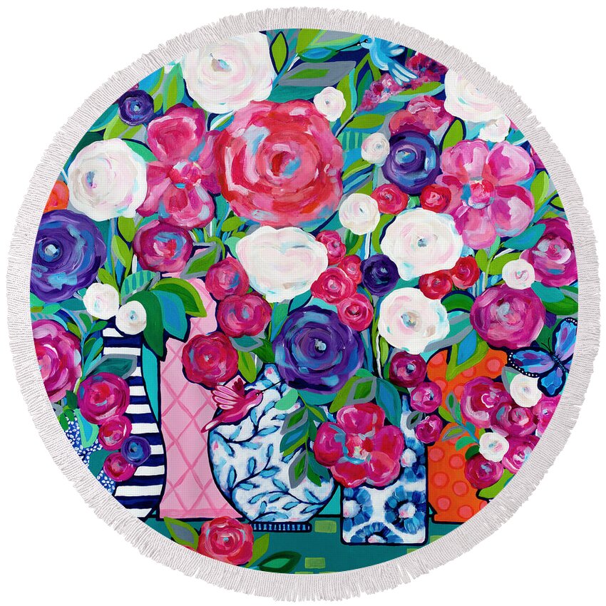 Flowers Round Beach Towel featuring the painting Summer Soiree by Beth Ann Scott