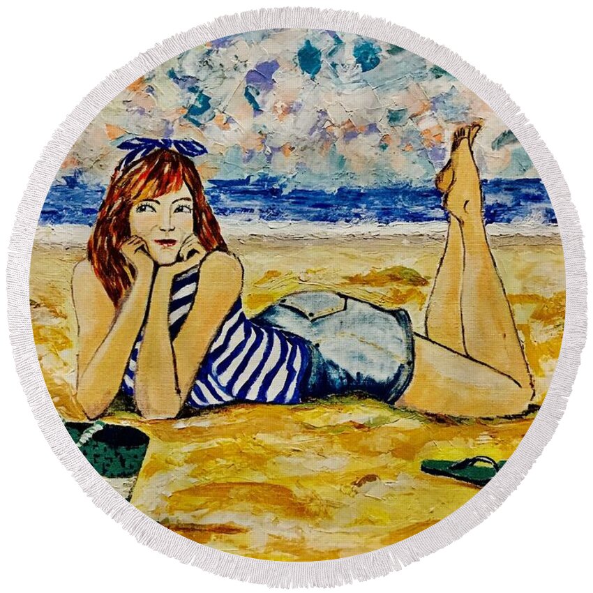 Beach Round Beach Towel featuring the painting Summer Time by Lana Sylber