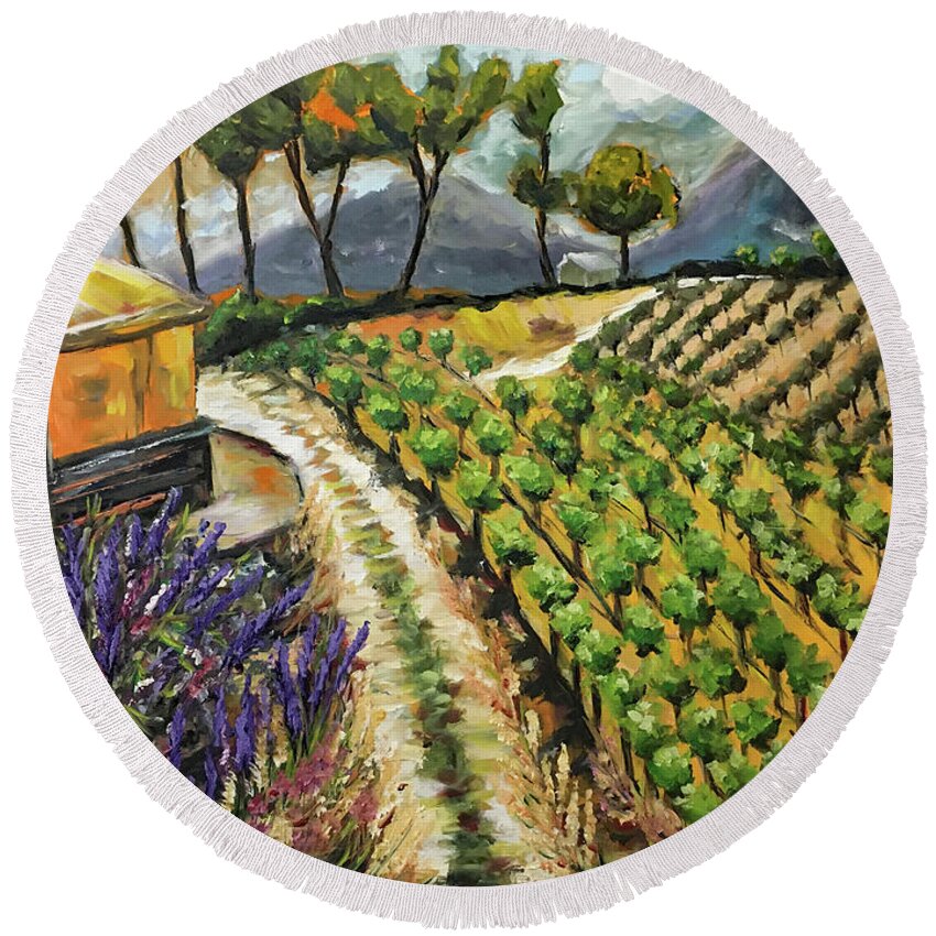 Temecula Round Beach Towel featuring the painting Summer Vines by Roxy Rich