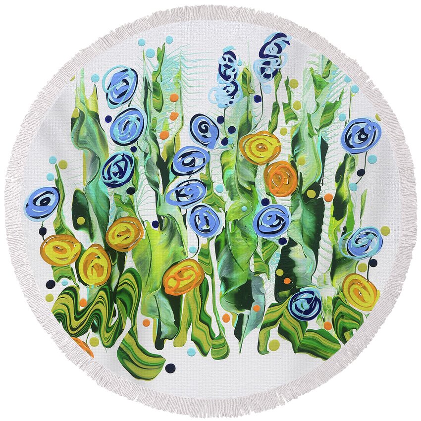  Round Beach Towel featuring the painting Summertime by Jane Crabtree