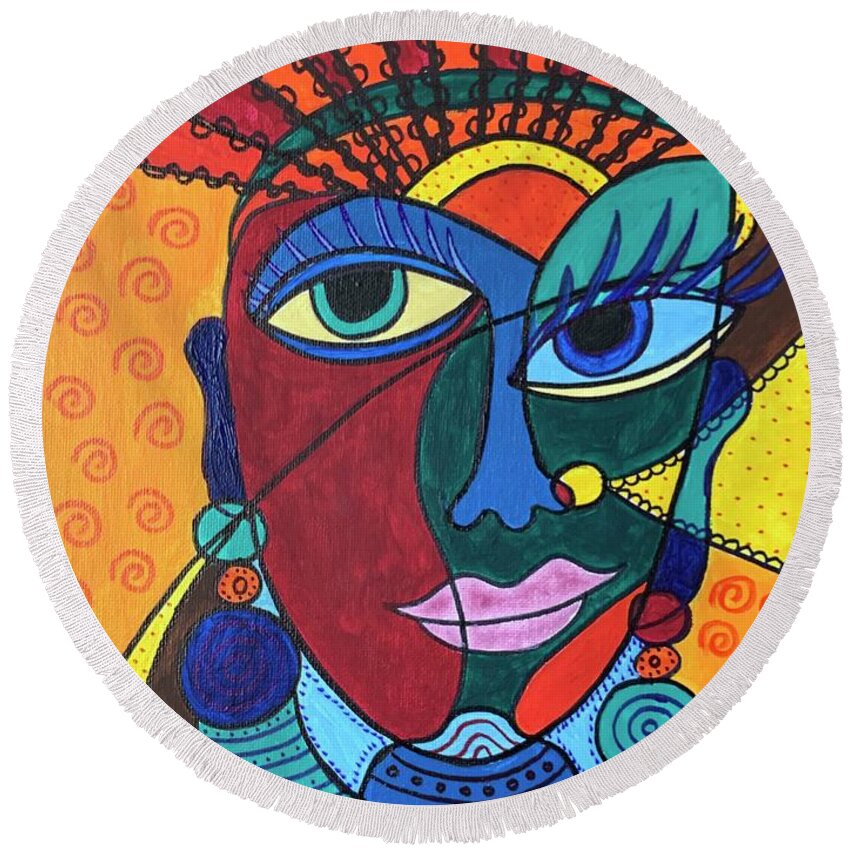 Cubism Round Beach Towel featuring the painting Sun Rays by Raji Musinipally