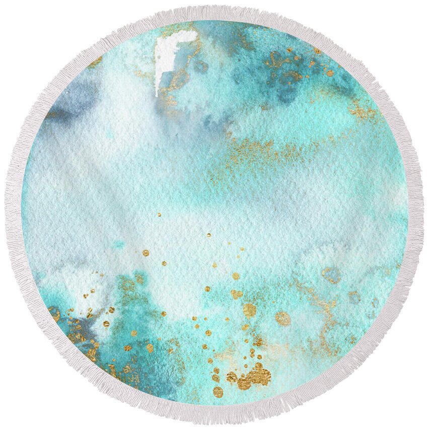 Sunbaked Mint Round Beach Towel featuring the painting Sunbaked Mint And Gold by Garden Of Delights
