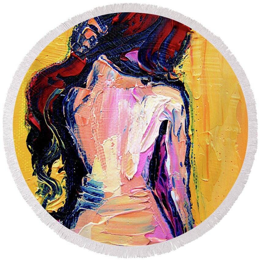 Nude Round Beach Towel featuring the painting Sunbathe by Aja Trier